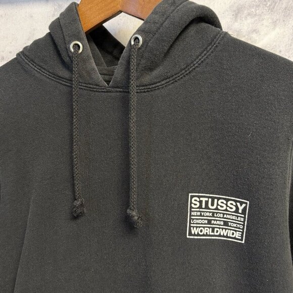 Stussy Hoodie Mens Small Black USA Worldwide Streetwear Skate Sweatshirt - Picture 3 of 9
